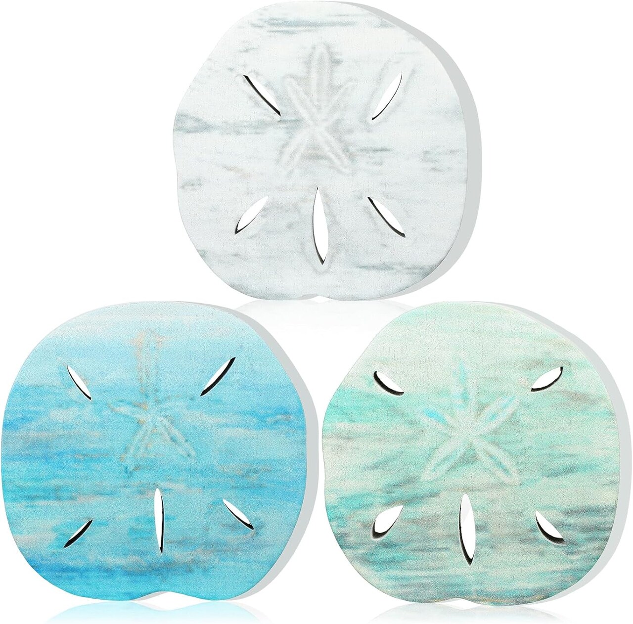 3 Pcs Wooden Sand Dollars Table Decor Sand Dollar Beach Room Decor Coastal Wall Centerpieces Farmhouse Decoration for Home Office Bedroom Table Shelf Desk